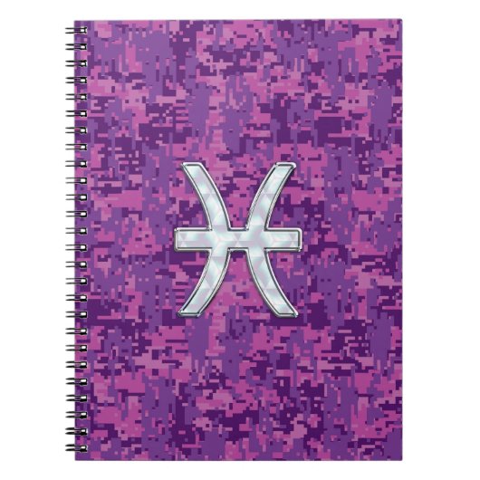 Pisces Zodiac Sign auf Fuchsia Digital Camouflage Notizblock (Vorderseite)
