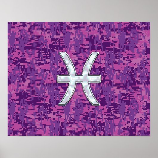 Pisces Zodiac Sign auf Fuchsia Digital Camouflage Poster (Vorne)