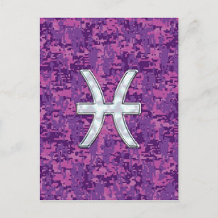 Pisces Zodiac Sign auf Fuchsia Digital Camouflage Postkarte
