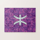 Pisces Zodiac Sign auf Fuchsia Digital Camouflage Puzzle (Horizontal)