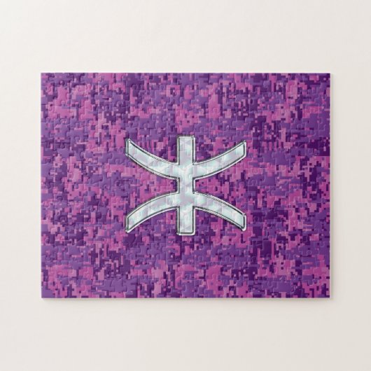 Pisces Zodiac Sign auf Fuchsia Digital Camouflage Puzzle (Horizontal)