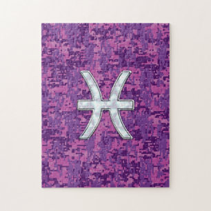 Pisces Zodiac Sign auf Fuchsia Digital Camouflage Puzzle
