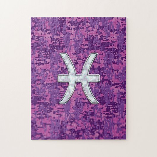 Pisces Zodiac Sign auf Fuchsia Digital Camouflage Puzzle (Vertikal)