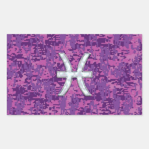 Pisces Zodiac Sign auf Fuchsia Digital Camouflage Rechteckiger Aufkleber