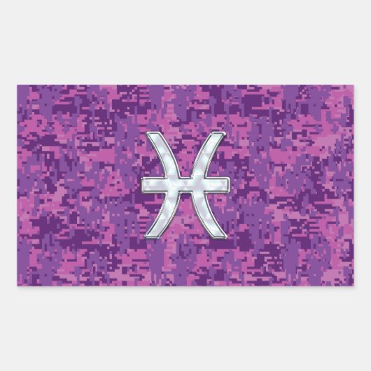 Pisces Zodiac Sign auf Fuchsia Digital Camouflage Rechteckiger Aufkleber (Vorderseite)