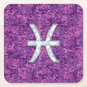 Pisces Zodiac Sign auf Fuchsia Digital Camouflage Rechteckiger Pappuntersetzer (Vorderseite)