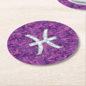 Pisces Zodiac Sign auf Fuchsia Digital Camouflage Runder Pappuntersetzer (Angewinkelt)