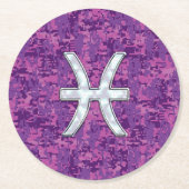 Pisces Zodiac Sign auf Fuchsia Digital Camouflage Runder Pappuntersetzer (Vorderseite)