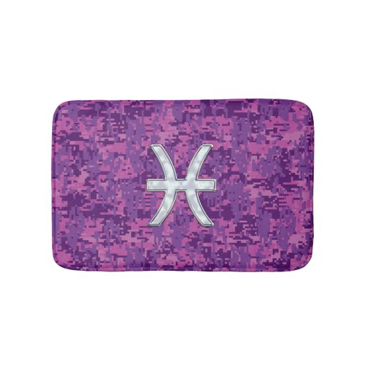 Pisces Zodiac Sign auf Fuchsia Pink Digital Camouf Badematte (Vorderseite)