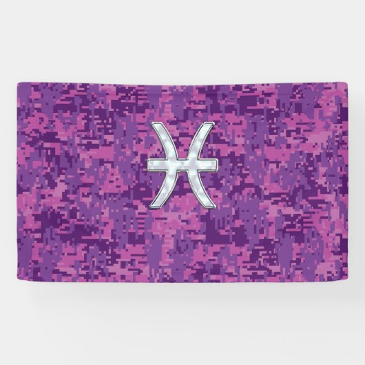 Pisces Zodiac Sign auf Fuchsia Pink Digital Camouf Banner (Horizontal)