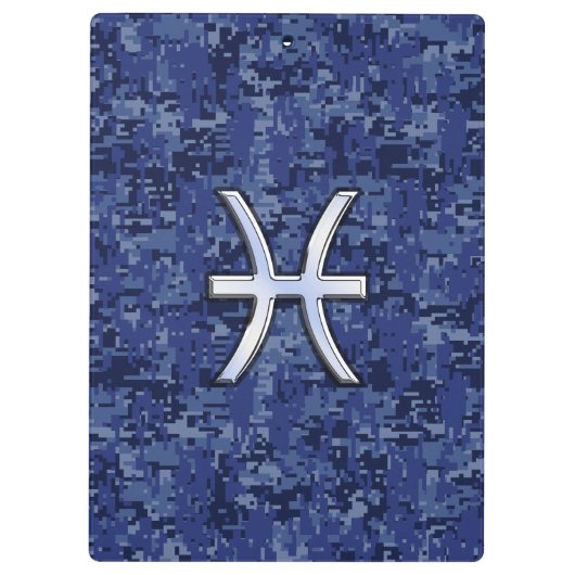 Pisces Zodiac Sign auf Navy Blue Digital Camouflag Klemmbrett (Rückseite)