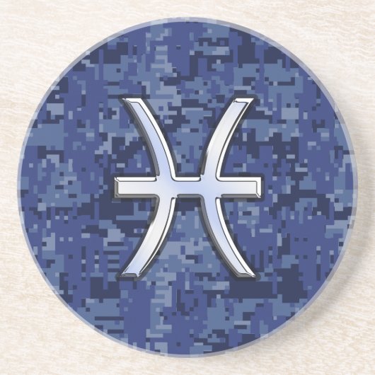 Pisces Zodiac Sign auf Navy Blue Digital Camouflag Sandstein Untersetzer (Vorne)