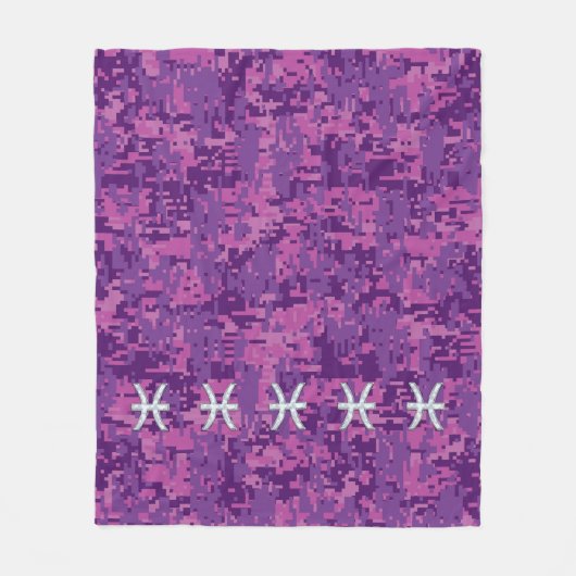 Pisces Zodiac Sign auf Pink Digital Camouflage Fleecedecke (Vorderseite)