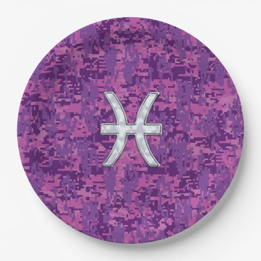 Pisces Zodiac Sign auf Pink Digital Camouflage Pappteller (Vorderseite)