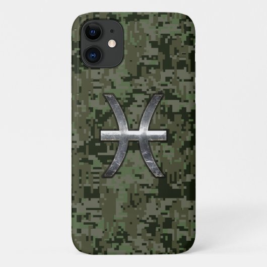 Pisces Zodiac Sign auf Woodland Digital Camouflage Case-Mate iPhone Hülle (Rückseite)