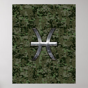 Pisces Zodiac Sign auf Woodland Digital Camouflage Poster