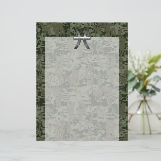 Pisces Zodiac Sign auf Woodland Green Digital Camo (Stehend Vorderseite)