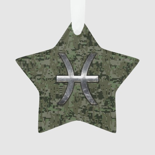 Pisces Zodiac Sign auf Woodland Green Digital Camo Ornament (Vorderseite)