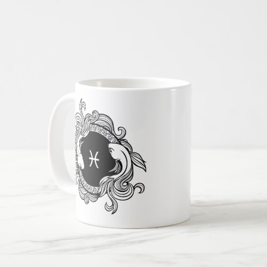 Pisces Zodiac Sign Basic Minimalistisch Retro Blac Kaffeetasse (Vorderseite Links)