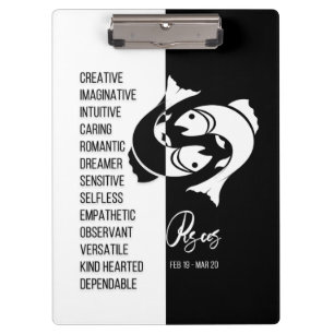 Pisces Zodiac Sign Black & White Clipboard Klemmbrett