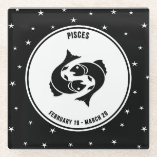 Pisces Zodiac Sign, Black & White Glass Untersetze Glasuntersetzer