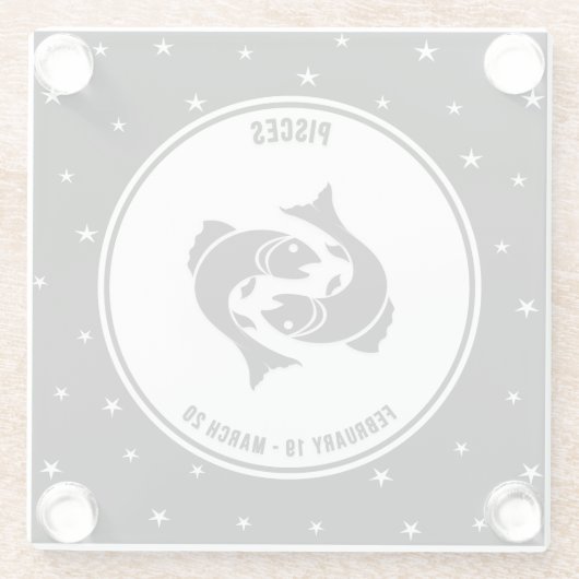 Pisces Zodiac Sign, Black & White Glass Untersetze Glasuntersetzer (Rückseite)