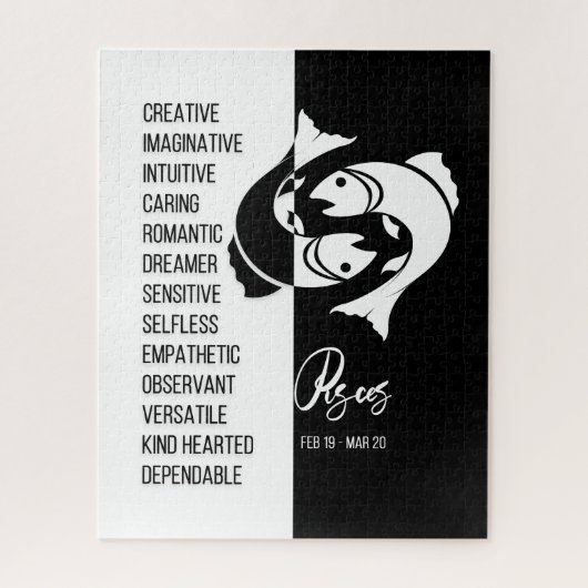 Pisces Zodiac Sign, Black & White Jigsaw Puzzle (Vertikal)