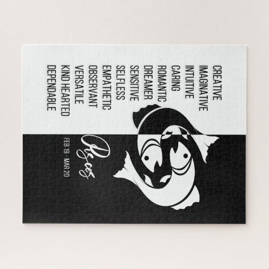 Pisces Zodiac Sign, Black & White Jigsaw Puzzle (Horizontal)