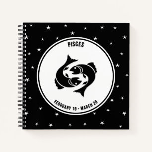 Pisces Zodiac Sign, Black & White Notebook Notizblock