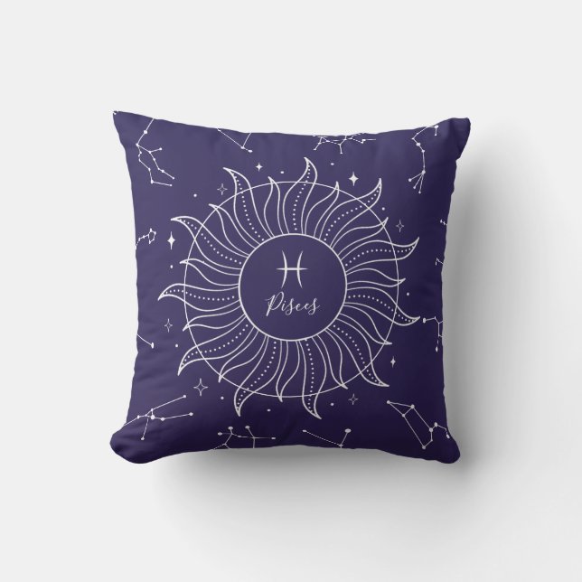 Pisces Zodiac Sign Celestial Dark Navy  Kissen (Vorderseite)