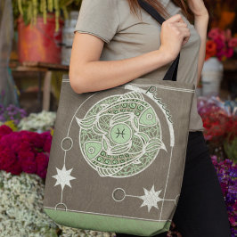 Pisces Zodiac Sign Green und Gray Mandala Tasche