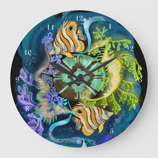 Pisces Zodiac Sign Große Wanduhr (Vorderseite)