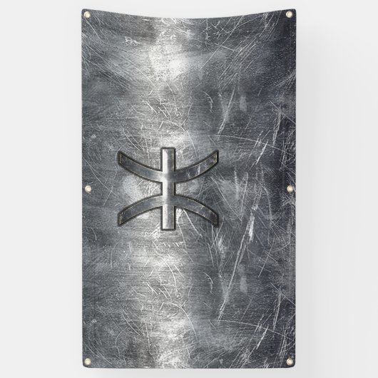 Pisces Zodiac Sign in Grunge Silver Steel Style Banner (Vertikal)