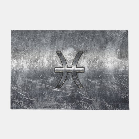 Pisces Zodiac Sign in Grunge Silver Steel Style Fußmatte (Vorderseite)