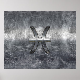 Pisces Zodiac Sign in Grunge-Stahlindustrie Druck Poster
