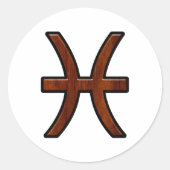 Pisces Zodiac Sign in Mahagoniholz Stil Runder Aufkleber (Vorderseite)