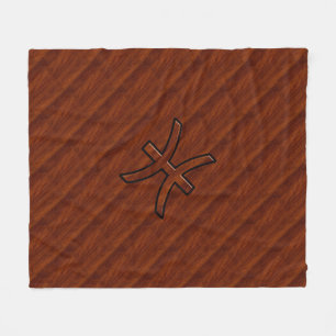 Pisces Zodiac Sign in Mahogany Holzdekor Fleecedecke