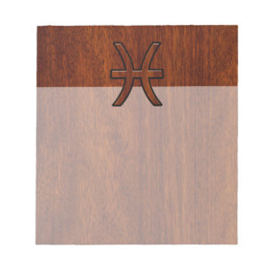 Pisces Zodiac Sign in Mahogany Wood Style Notizblock
