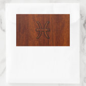Pisces Zodiac Sign in Mahogany Wood Style Rechteckiger Aufkleber (Tasche)