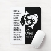 Pisces Zodiac Sign Mousepad, Black & White Mousepad (Mit Mouse)