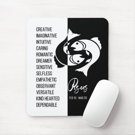 Pisces Zodiac Sign Mousepad, Black & White Mousepad (Mit Mouse)