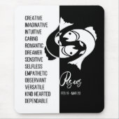 Pisces Zodiac Sign Mousepad, Black & White Mousepad (Vorne)
