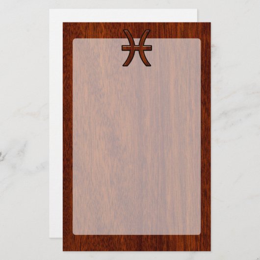 Pisces Zodiac Sign Rich Mahogani Holzkornstil Briefpapier (Vorne/Hinten)