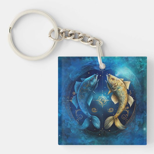 Pisces Zodiac Sign Watercolor Design Schlüsselanhänger (Vorderseite)