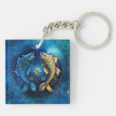 Pisces Zodiac Sign Watercolor Design Schlüsselanhänger (Rückseite)