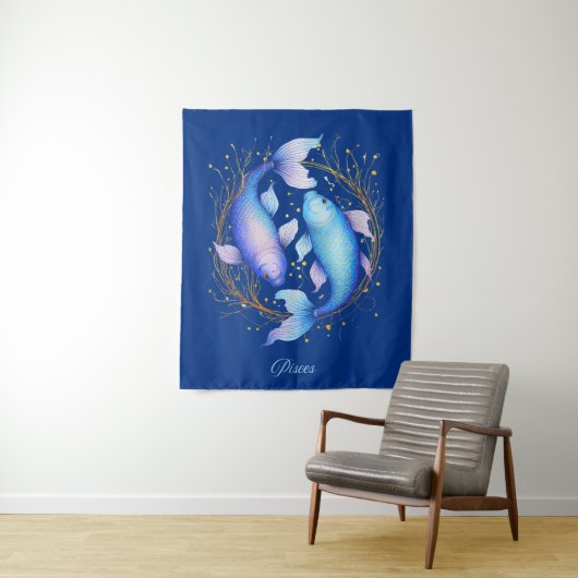 Pisces Zodiac Sign, zwei graceful Koi Fisch Wandteppich (Beispiel)