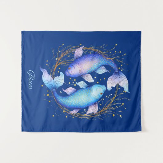 Pisces Zodiac Sign, zwei graceful Koi Fisch Wandteppich (Vorderseite (Horizontal))