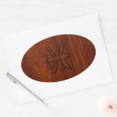 Pisces Zodiac Signierung im Mahagoni-Holzstil Ovaler Aufkleber (Umschlag)