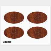 Pisces Zodiac Signierung im Mahagoni-Holzstil Ovaler Aufkleber (Blatt)