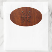 Pisces Zodiac Signierung im Mahagoni-Holzstil Ovaler Aufkleber (Tasche)